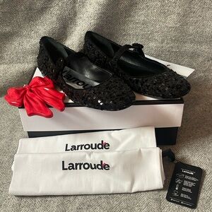 Larroude Blair Ballet Flat In Black Sequin